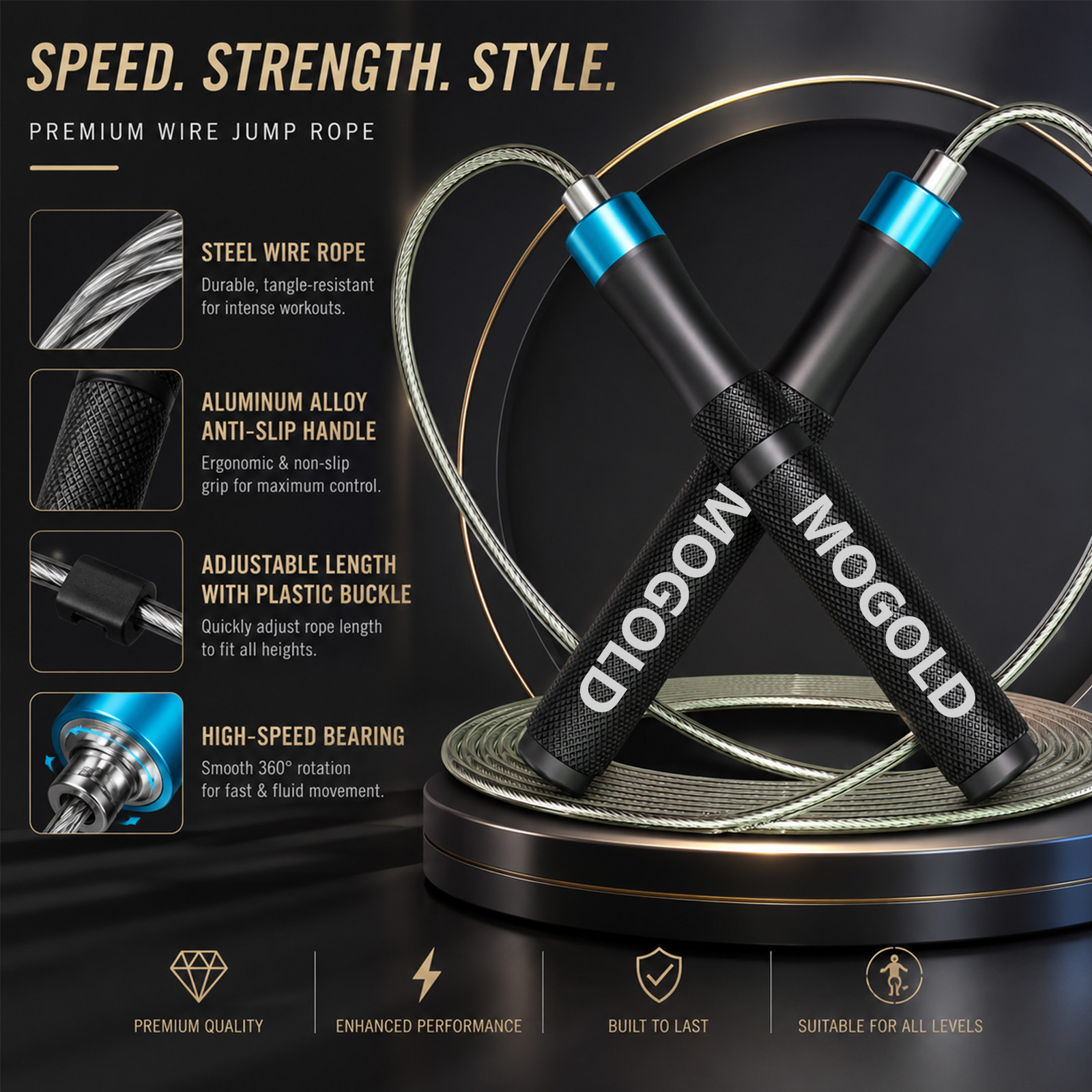 Jump Rope Speed Bearing - Corde à sauter professionnelle MOGOLD avec