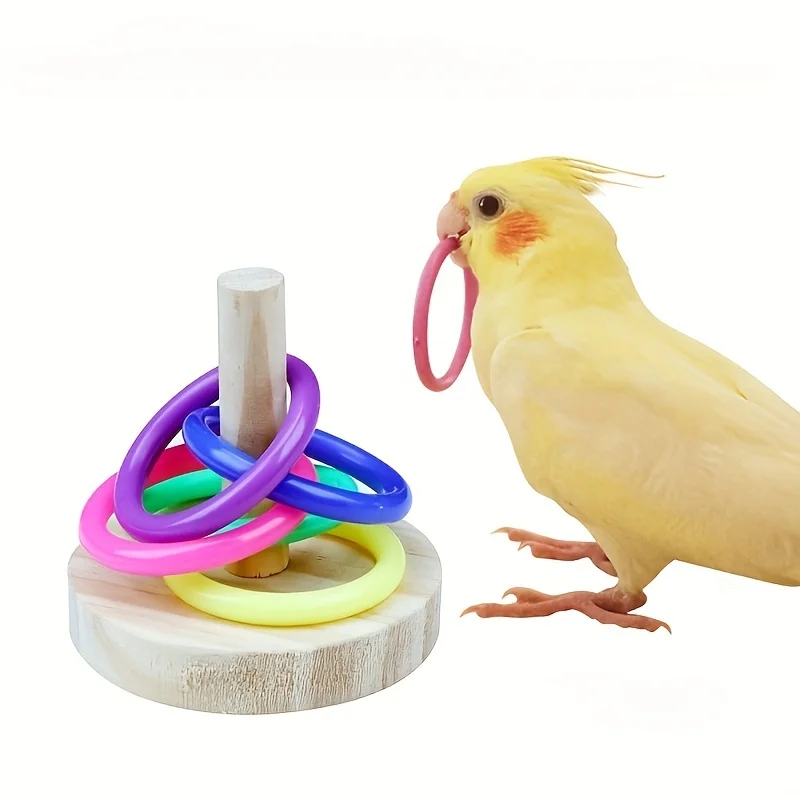 Gymnastic Ring Wood - Anneau de perroquet interactif en bois,